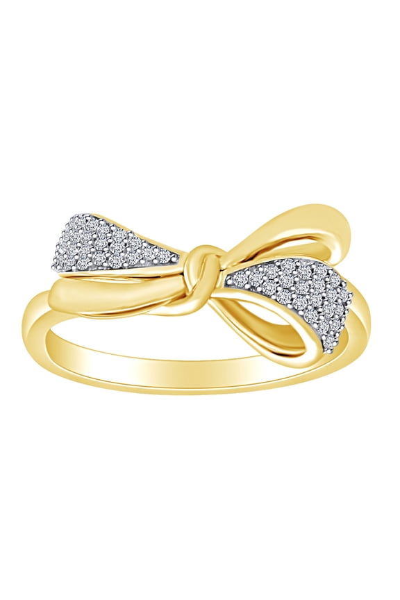 0.13 Cttw Round Cut White Natural Diamond Bow Band Ring In 10K Solid Yellow Gold Ring Size-6