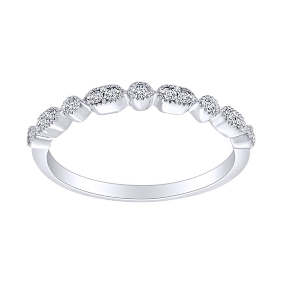 AFFY 0.13 Cttw Round Cut White Natural Diamond Milgrain Stackable Ring In 10K Solid White Gold Ring Size-6.5