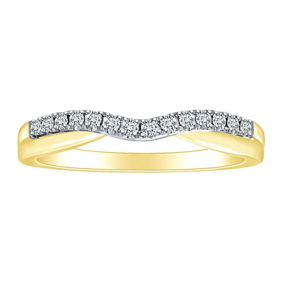 AFFY 0.13 Cttw Round Cut White Natural Diamond Wavy Wedding Band In 10K Solid Yellow Gold Ring Size-10