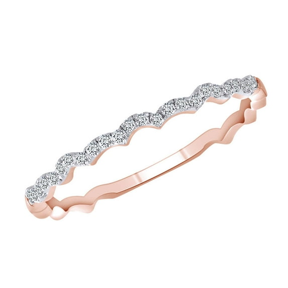AFFY 0.13 Cttw Round Shape White Natural Diamond Contoured Stackable Ring In 10K Solid Rose Gold Ring Size-7