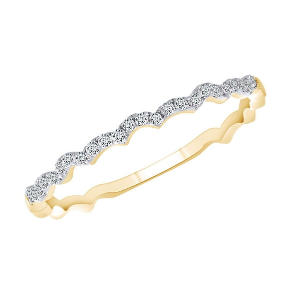 AFFY 0.13 Cttw Round Shape White Natural Diamond Contoured Stackable Ring In 10K Solid Yellow Gold Ring Size-9