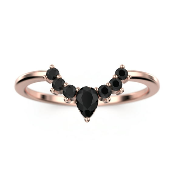 0.13 ct 1.3mm round and 3x2.10mm pear cut Black Diamond Moissanite 10K rose gold wedding band