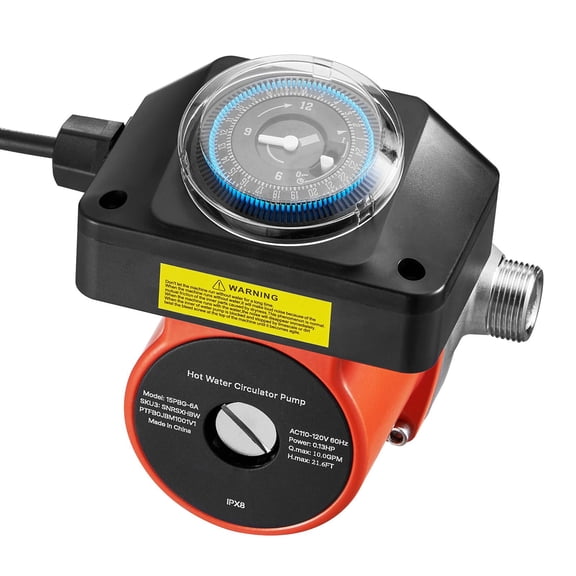 0.13 horsepower Hot Water Recirculating Pump with Timer, 10 GPM Instant Circulation System for Solar Water Heater