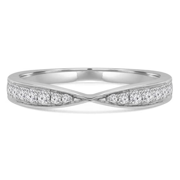 0.14 CTW Round Diamond Pinched Semi-Eternity Anniversary Wedding Band Ring in 14K White Gold - Size 6.5