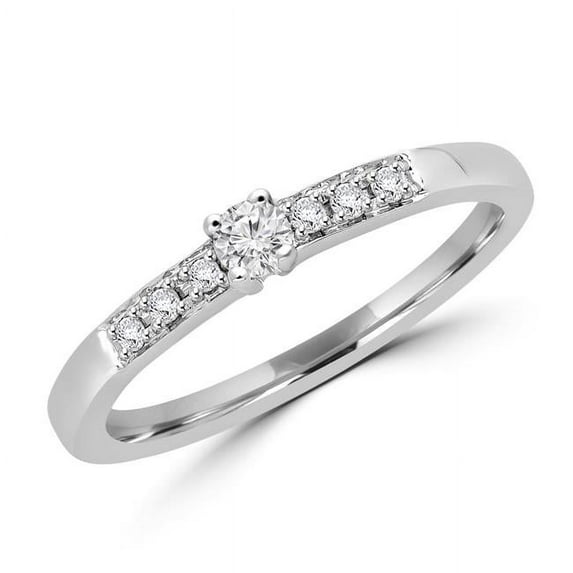 0.14 CTW Round Diamond Solitaire with Accents Engagement Ring in 14K White Gold - Size 4.75