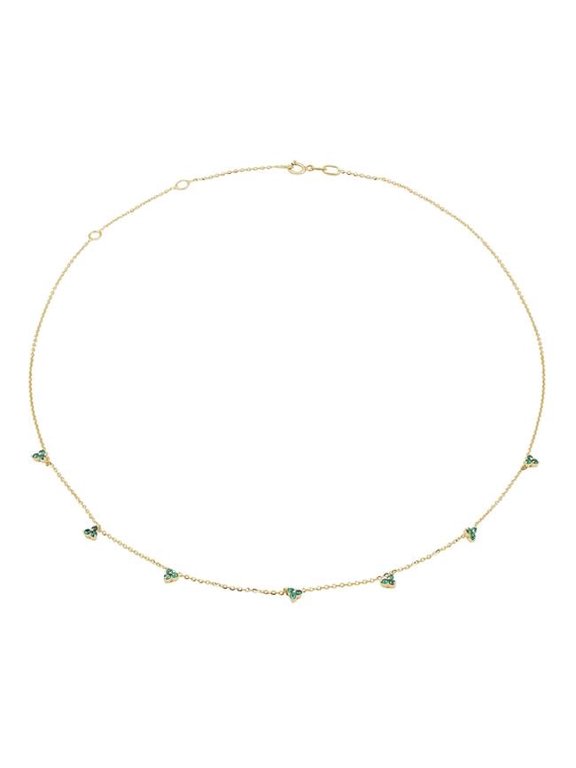 0.14 CTW Round Green Emerald Triangle Cluster Necklace in 14K Yellow Gold