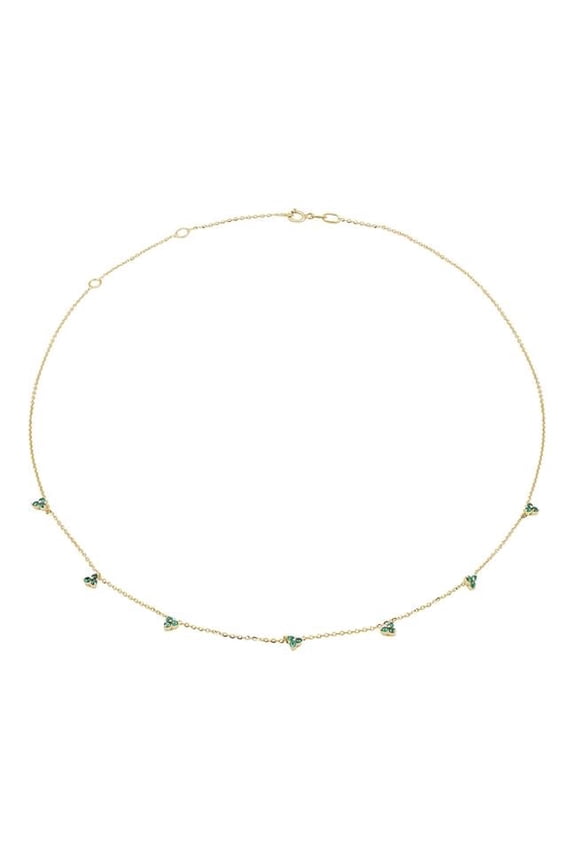 0.14 CTW Round Green Emerald Triangle Cluster Necklace in 14K Yellow Gold