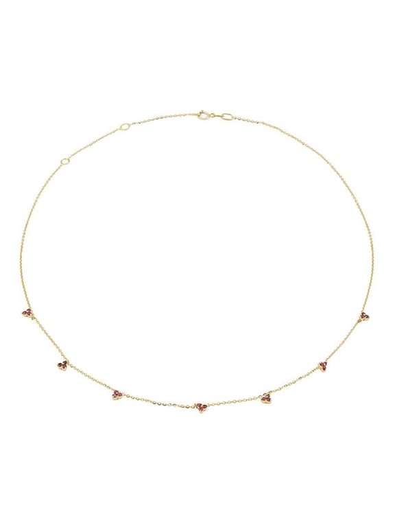 0.14 CTW Round Red Ruby Triangle Cluster Necklace with 17 in. Chain in 14K Yellow Gold