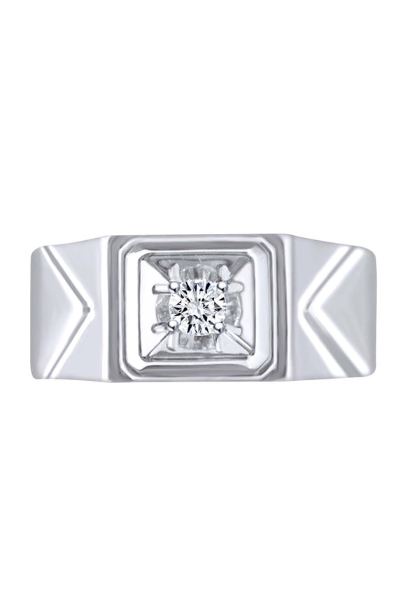 0.14 Carat (Cttw) White Natural Diamond Mens Solitaire Engagement Ring 14k Solid White Gold (I-J Color, I2-I3 Clarity) Ring Size-12