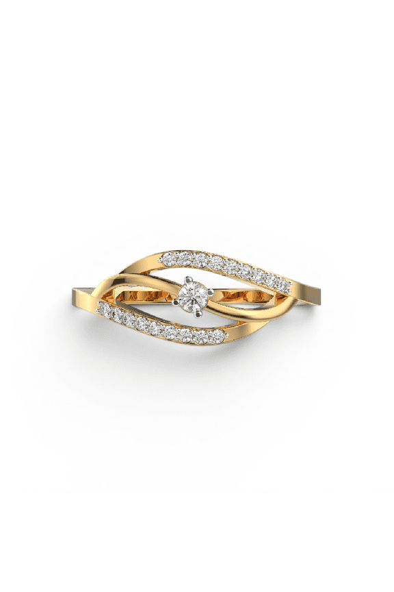 0.14 Carat Round Cut Diamond Beholders Eye Band Ring For Woman | 14K Yellow Gold Plating Minimal Wedding Band Ring | 925 Sterling Silver Two Tone Stackable Ring Gift For Her