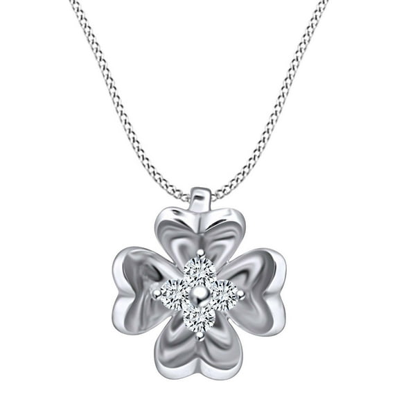 AFFY 0.14 Carat (cttw) Round White Natural Diamond Flower Pendant Necklace 14k Solid White Gold