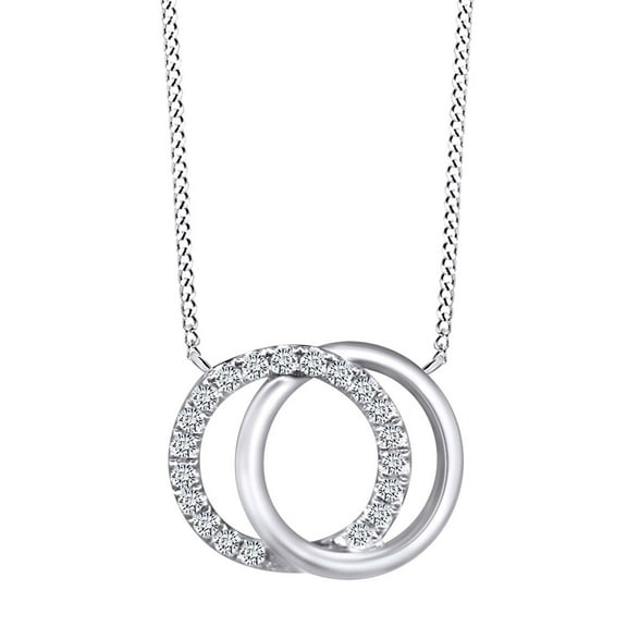 AFFY 0.14 Carat (cttw) Round White Natural Diamond Interlocking Circle Pendant Necklace 14k Solid White Gold