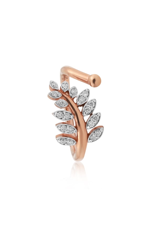 0.14 Ct. 18k Rose Gold Diamond Leaf Ring - IGI Certified Nature-Inspired Band Size 6.5 US 18kt
