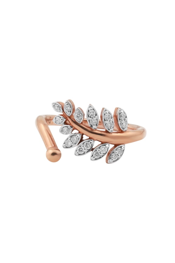 0.14 Ct. 18k Rose Gold Diamond Leaf Ring - IGI Certified Nature-Inspired Band Size 7.5 US 18kt