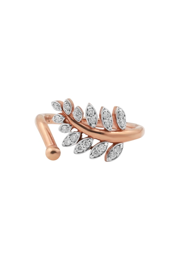 0.14 Ct. 18k Rose Gold Diamond Leaf Ring - IGI Certified Nature-Inspired Band Size 8 US 18kt