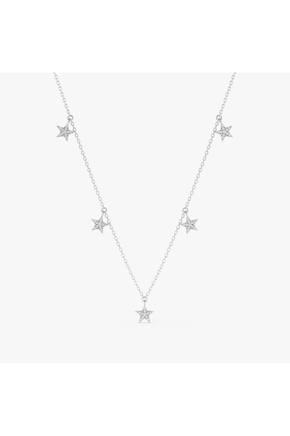 0.14 Ct Round Cut White Diamond Multi Diamond Star Necklace 18" In 14K White Gold Plated