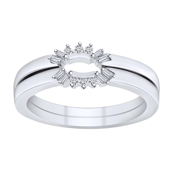 AFFY 0.14 Cttw Round & Baguette White Natural Diamond Engagement Enhancer Wrap Ring In 10K Solid White Gold Ring Size-9.5
