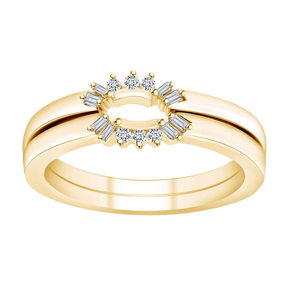 AFFY 0.14 Cttw Round & Baguette White Natural Diamond Engagement Enhancer Wrap Ring In 10K Solid Yellow Gold Ring Size-10