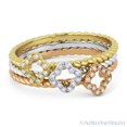 thumbnail image 1 of 0.14ct Diamond Flower & Rope Design Stackable 3-Ring Set in 14k White, Yellow, & Rose Gold, 1 of 1
