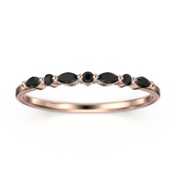 0.14ct Petite Versailles Black Diamond Moissanite Ring Wedding Band 10K Rose Gold