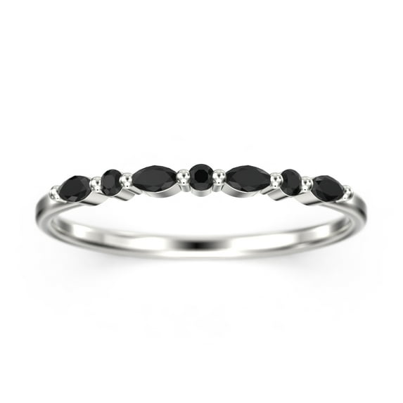 0.14ct Petite Versailles black diamond moissanite Ring Wedding Band 10k White Gold