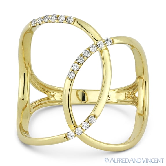 0.14ct Round Cut Diamond Right-Hand Overlapping Loop Ring in 14k Yellow Gold