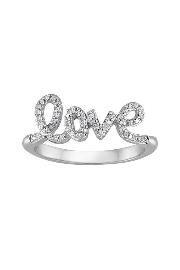 0.15 CT Brilliant Simulated Diamond "Love" Stackable Ring 14K White Gold Plated Sterling Silver