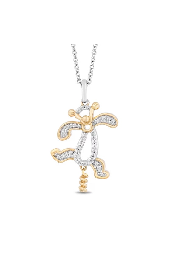0.15 CT Round cut Diamond Winnie The Pooh Tigger Pendant with Necklace 18" in 925 Sterling Silver