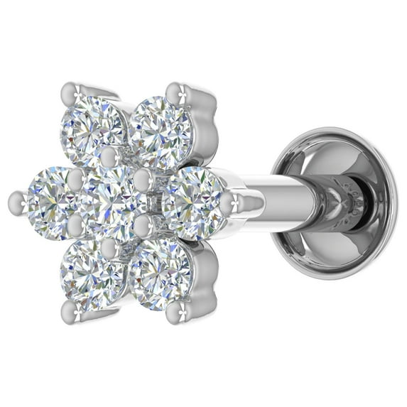 0.15 Carat 7-Stone Cluster Diamond Nose Pin Stud in 18K White Gold (SI1-SI2 Clarity)