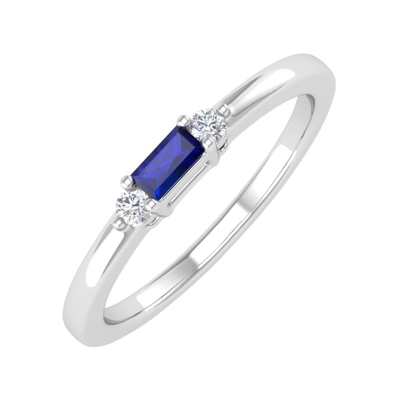 0.15 Carat Baguette Shape Blue Sapphire and Round White Diamond Wedding Band Ring in 10K White Gold (Ring Size 5)