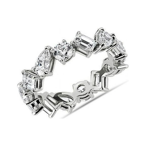 0.15 Carat Clarity-VS1 Round, Pear & Emerald Cut Genuine Diamonds Stunning Eternity Band for Wedding Solid 14K White Gold Size 7