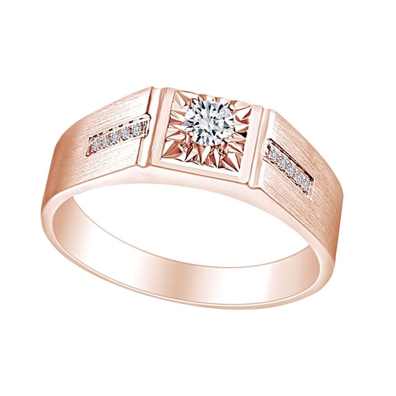 AFFY 0.15 Carat (Cttw) White Natural Diamond Mens Engagement Ring 14K Solid Rose Gold (I-J Color, I2-I3 Clarity) Ring Size-9