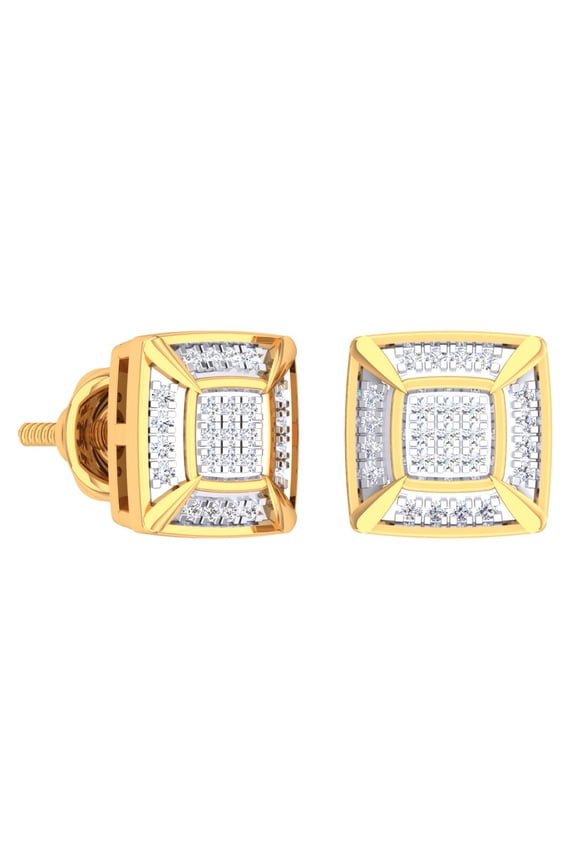 0.15 Carat (Ctw) 18K Yellow Gold White Round Diamond Prong Set Square Shaped Stud Earrings