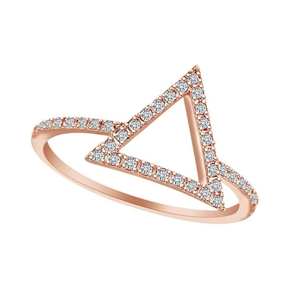 AFFY 0.15 Carat (Ctw) Round Shape White Natural Diamond Triangle Frame Engagement Ring In 14k Rose Gold Ring Size-6.5