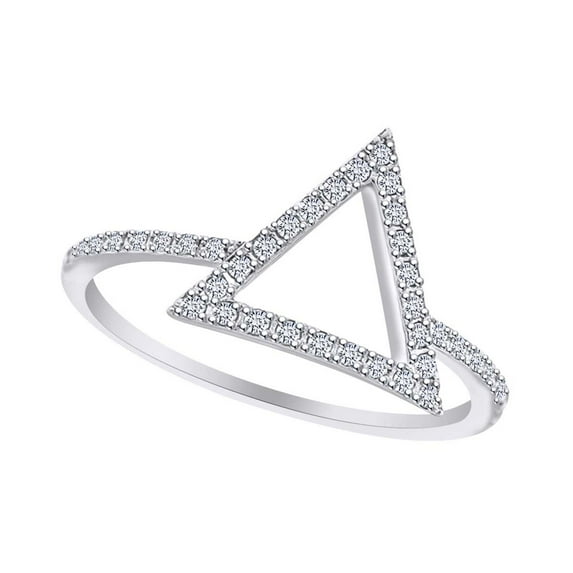 AFFY 0.15 Carat (Ctw) Round Shape White Natural Diamond Triangle Frame Engagement Ring In 14k White Gold Ring Size-7