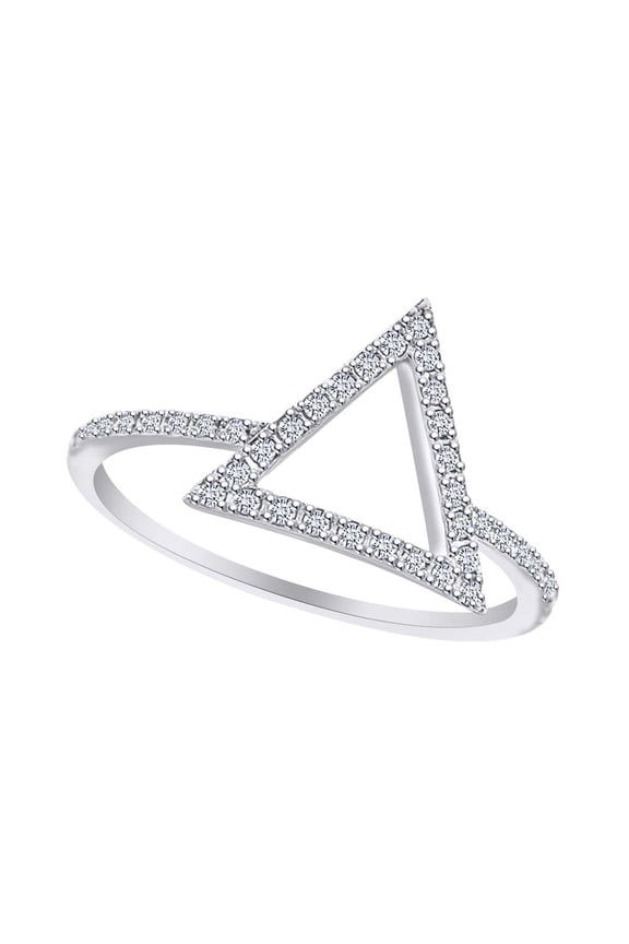 0.15 Carat (Ctw) Round Shape White Natural Diamond Triangle Frame Engagement Ring In 14k White Gold Ring Size-7