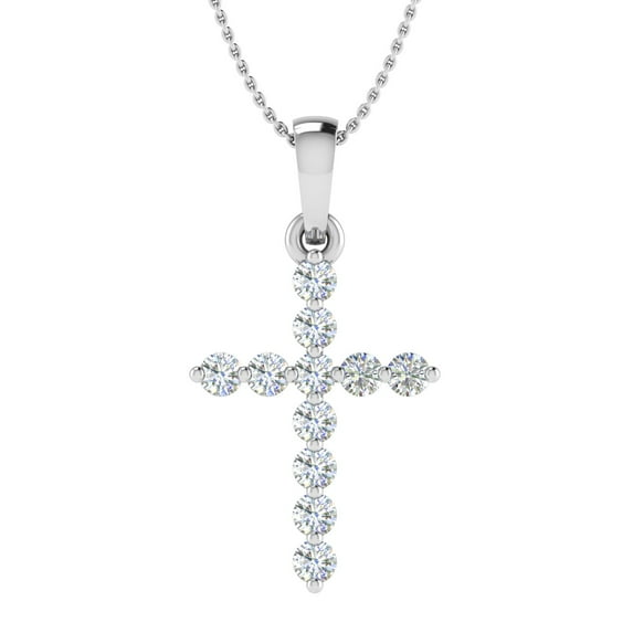 0.15 Carat Diamond Cross Pendant Necklace in 10K White Gold (Silver Chain Included) (SI1-SI2 Clarity)