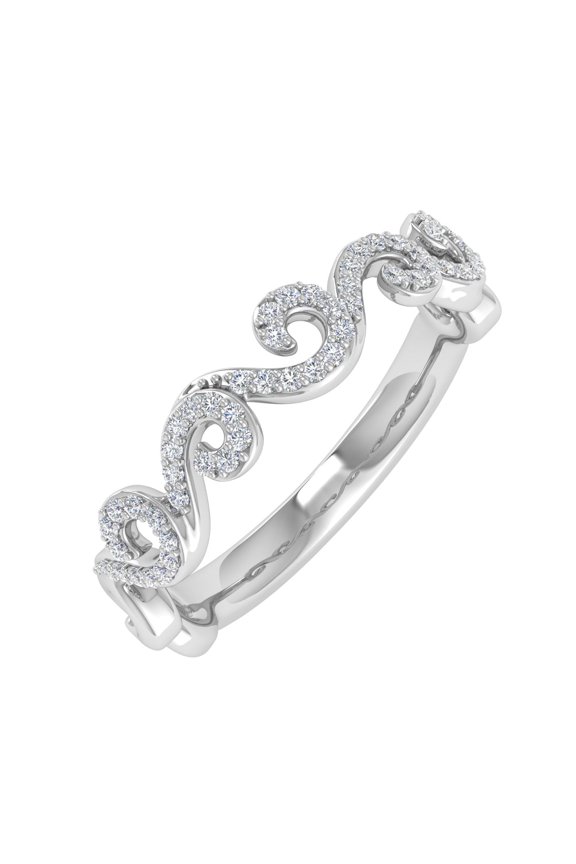 0.15 Carat Diamond Wave Shaped Wedding Band Ring in 10K White Gold (Ring Size 7.5)