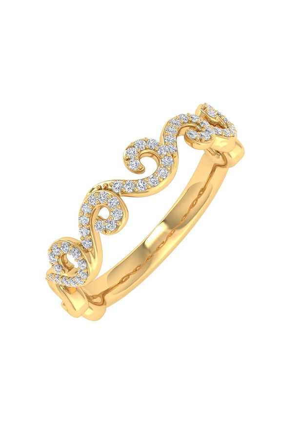 0.15 Carat Diamond Wave Shaped Wedding Band Ring in 10K Yellow Gold (Ring Size 6)