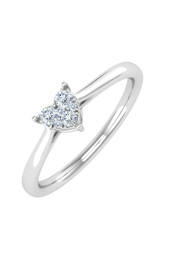 0.15 Carat Heart Shaped Diamond Ring in 14K White Gold (Ring Size 10.5) (I1-I2 Clarity)