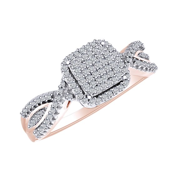 AFFY 0.15 Carat Round Cut White Natural Diamond Infinity Square Halo Engagement Ring Solid 10k Rose Gold