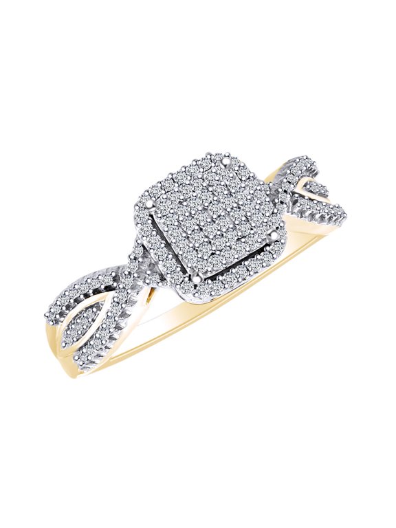 0.15 Carat Round Cut White Natural Diamond Infinity Square Halo Engagement Ring Solid 10k Yellow Gold