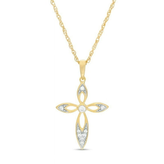 0.15 Carat Round Shape Genuine Diamond Latest Design Divine Cross Pendant Necklace for Women Solid 14K Yellow Gold With 18 inches chain