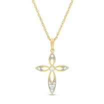 0.15 Carat Round Shape Genuine Diamond Latest Design Divine Cross Pendant Necklace for Women Solid 14K Yellow Gold With 18 inches chain