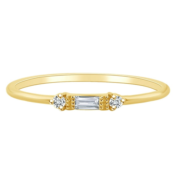 AFFY 0.15 Carat (cttw) Baguette & Round White Natural Diamond Three Stone 14k Solid Yellow Gold Ring Ring Size 8
