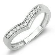 DAZZLING ROCK 0.15 Carat (ctw) 10K White Gold Round Real Diamond Wedding Stackable Band Anniversary Guard Chevron Ring