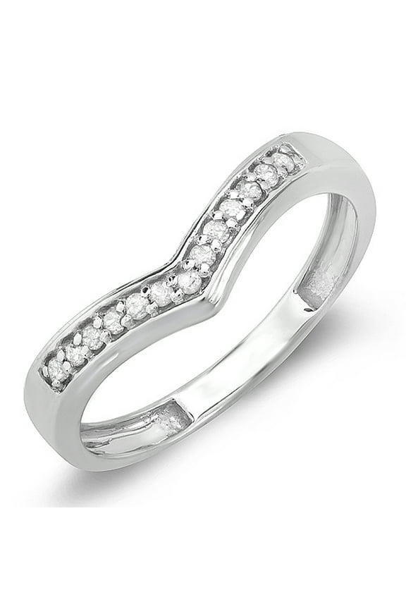 0.15 Carat (ctw) 10K White Gold Round Real Diamond Wedding Stackable Band Anniversary Guard Chevron Ring