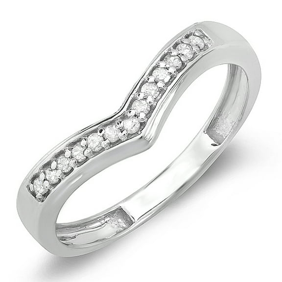 0.15 Carat (ctw) 10K White Gold Round Real Diamond Wedding Stackable Band Anniversary Guard Chevron Ring