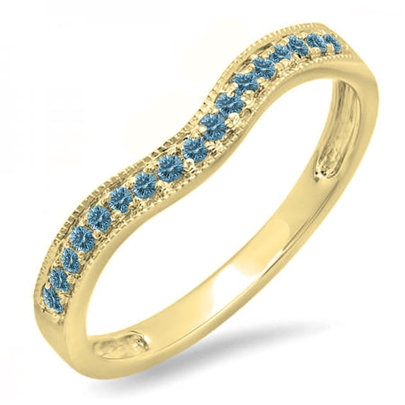 0.15 Carat (ctw) 10K Yellow Gold Round Blue Diamond Ladies Anniversary Wedding Band Guard Ring