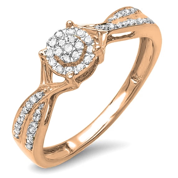 0.15 Carat (ctw) 10k Rose Gold Round Cut Diamond Ladies Engagement Bridal Split Shank Promise Ring